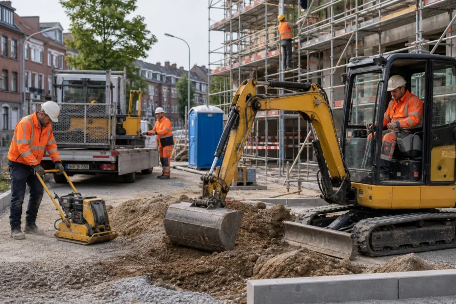 Chantier de construction européen utilisant du matériel de location