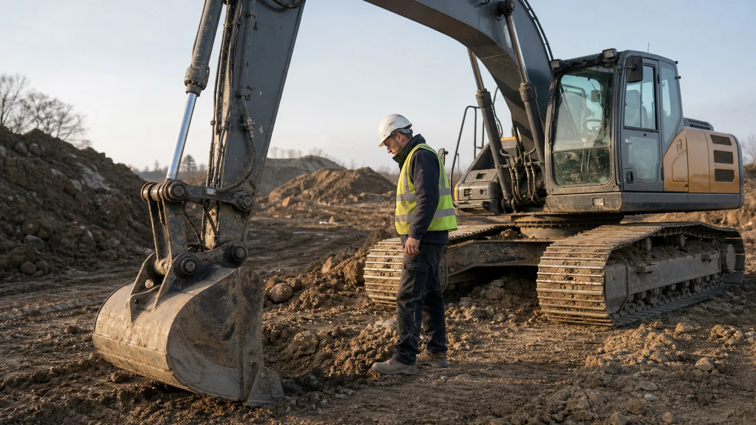 Opérateur européen évaluant une pelle 17 tonnes sur un chantier