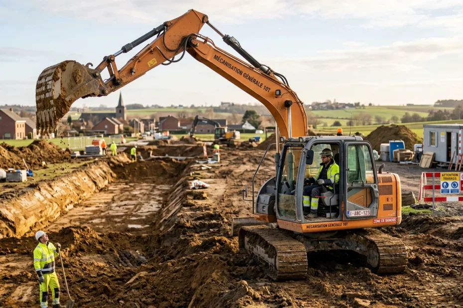 Pelle hydraulique de 10 tonnes en action sur un chantier de terrassement