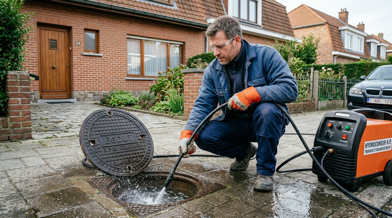Utilisation d'un tuyau de débouchage haute pression sur un regard d'égout
