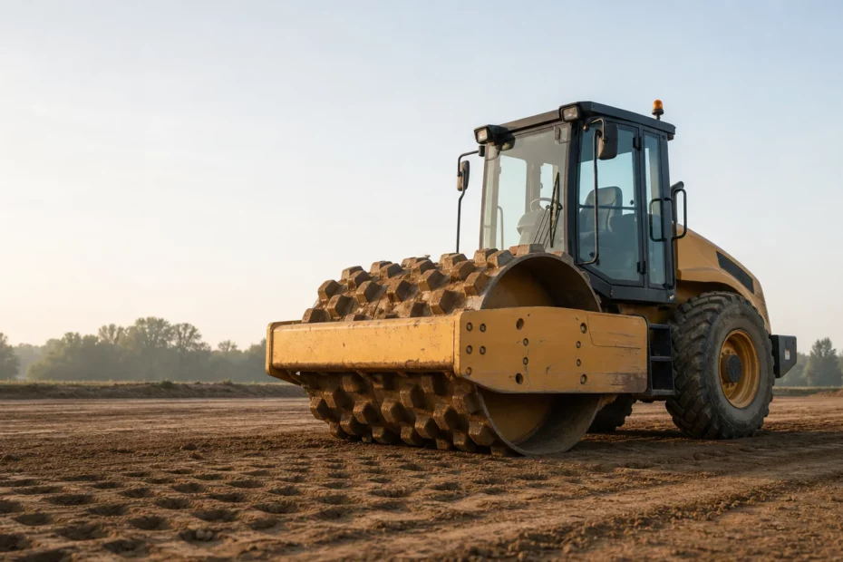 Rouleau compacteur lourd à pieds de mouton sur un sol argileux
