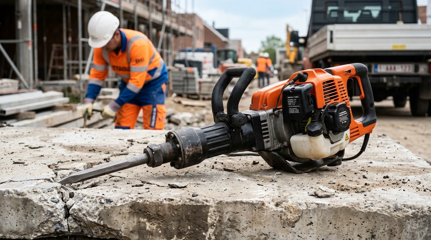 Marteau de démolition thermique de 27 kg sur une dalle de béton