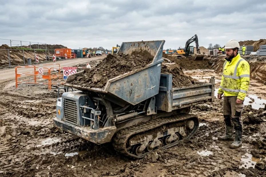 Dumper 5 t chargé de terre sur un chantier de terrassement
