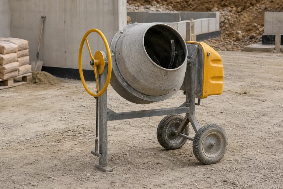 Bétonnière mobile sur un chantier résidentiel en Belgique
