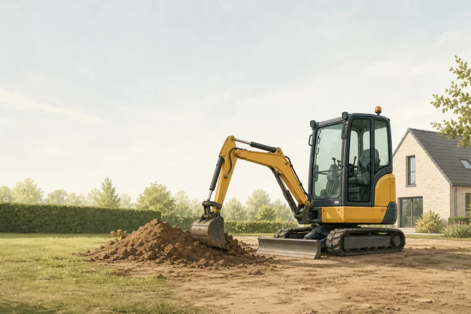 Minipelle compacte sur un chantier résidentiel à Rhisnes