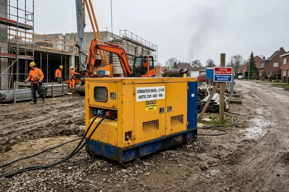 Groupe électrogène professionnel sur un chantier de construction en Belgique