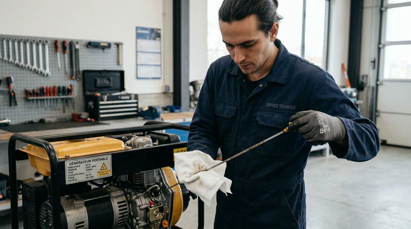 Technicien européen vérifiant l'entretien d'un groupe électrogène