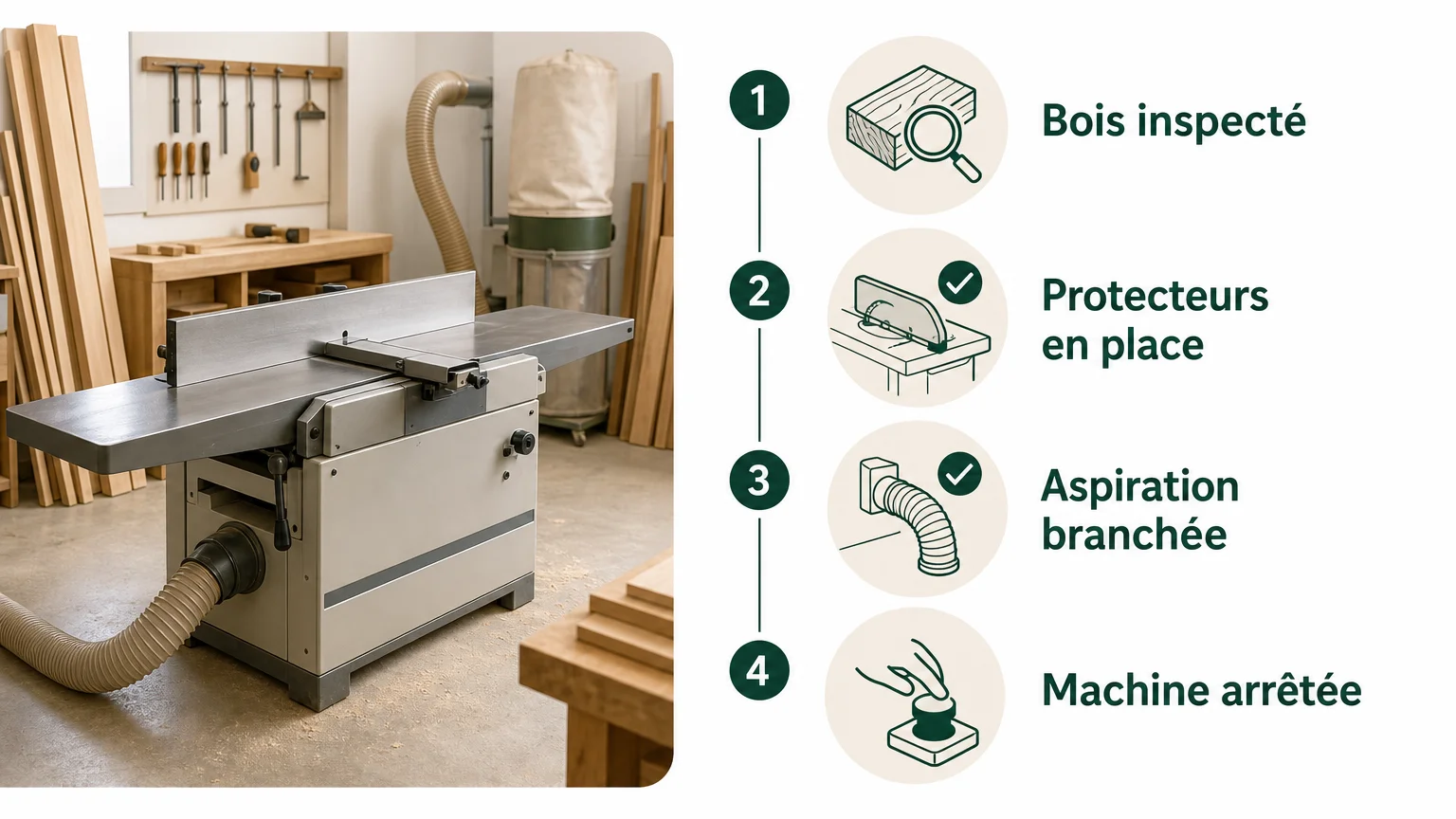 Checklist de sécurité avant l’utilisation d’une raboteuse dégauchisseuse